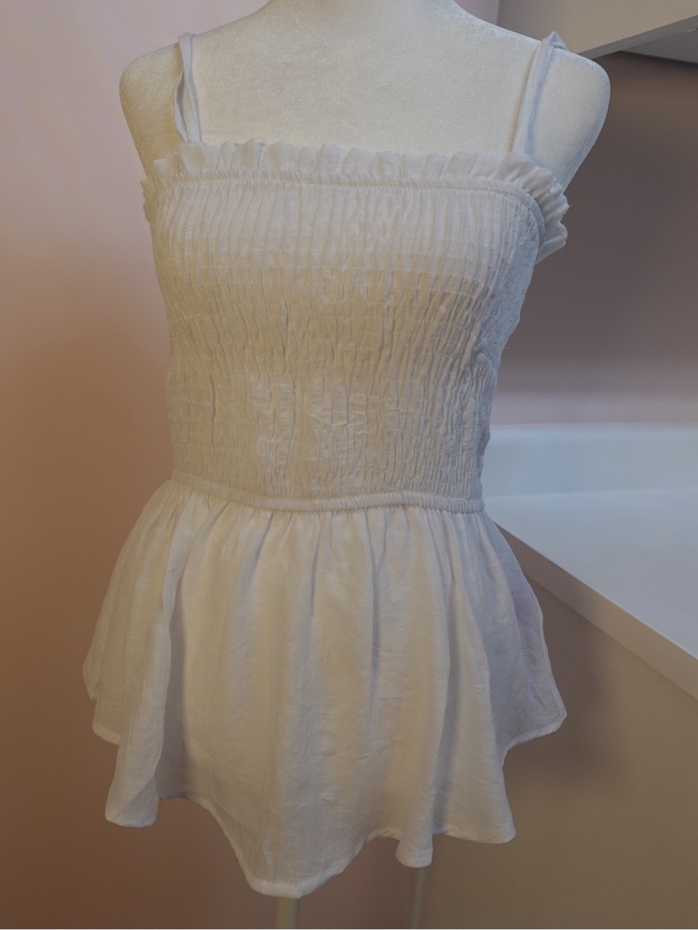 Women’s Balletcore White Smocked Peplum Tank Top